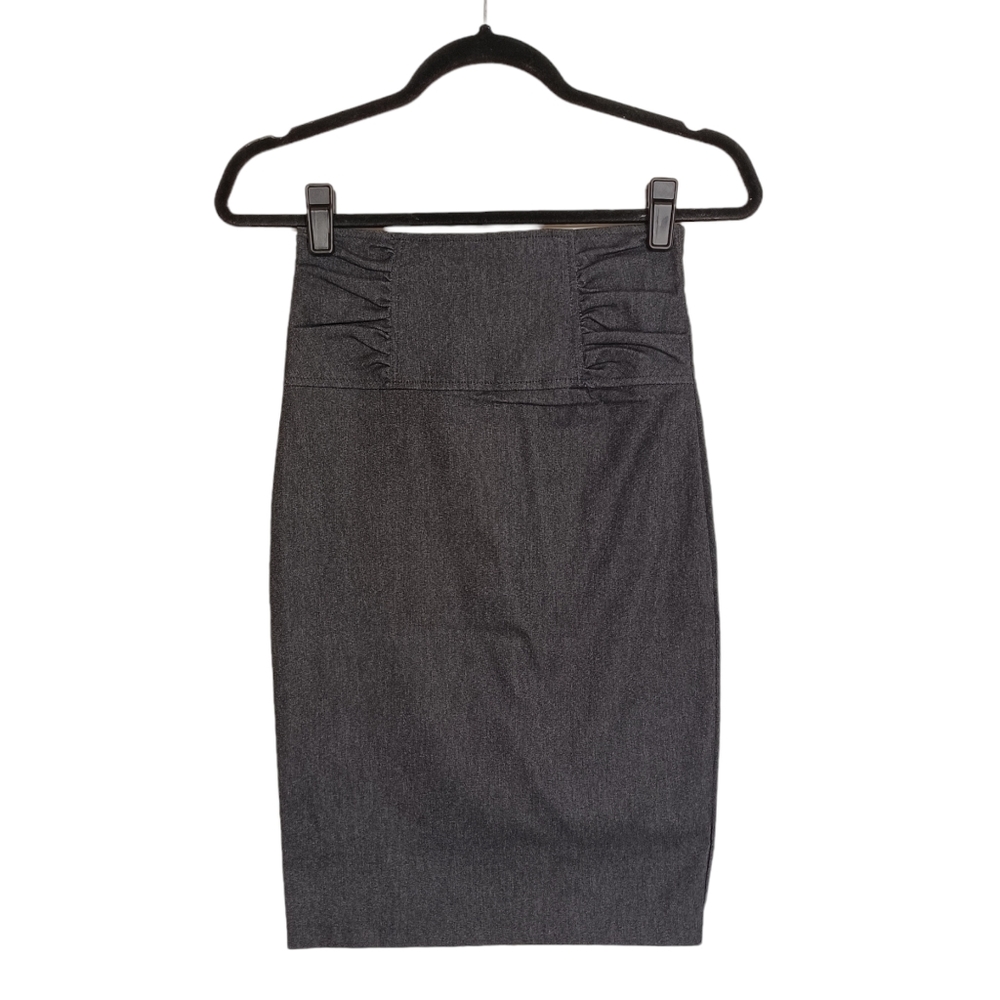 NEW Imagenation Charcoal Gray Faux Denim Ruched Stretchy Pencil Skirt Small